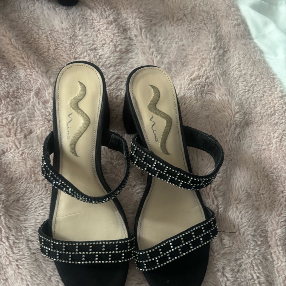 Elegant Black Women's Sandals with Rhinestone Accents